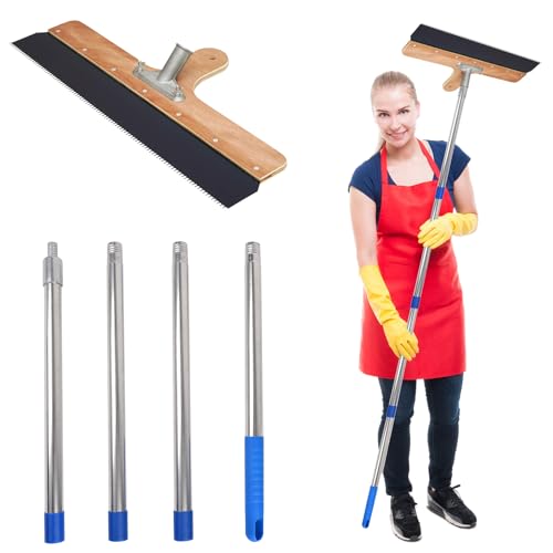 Tergivetro Per Grandi Superfici, 560mm Spatola Dentata In Acciaio Inox A Doppia Faccia Con Impugnatura Morbida Regolazione Dell'altezza Di 160cm Per Rivestimento Pavimenti Composto Livellante