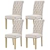 Fabric dining chairs set of 4 modern parsons chairs fashionable dining room chairs with nailheads trim button tufting solid wood legs living room chairs beige  urban country home decor