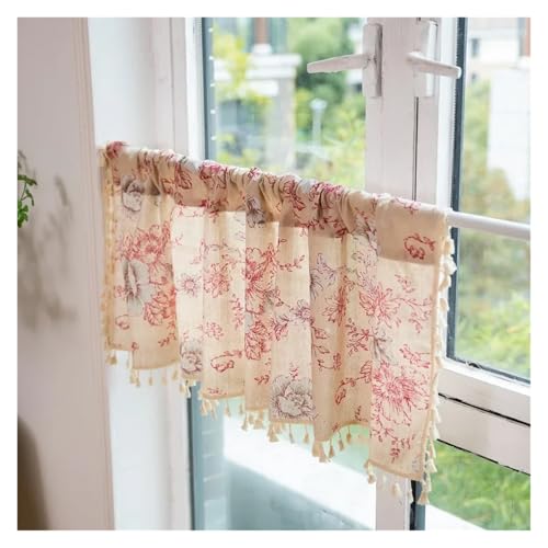 WLTYSM Cortinas Vintage con diseño de Flores de peonía for Sala de Estar, Dormitorio, Ventana, Cortina de Lino Corta, Cortina for gabinete de Cocina(1pcs Pattern 1,W60XH90cm)