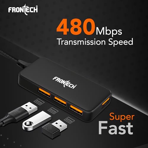 Image of Frontech USB Hub with 4 Port | Switches & LED Indicators | Extra Power Support|480 Mbps Speed - Each Port|Fuse Protection for PC, USB Flash Drives | Backed with 1 Year Warranty (NC-0062)