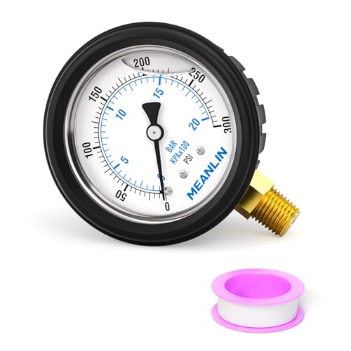 Image of MEANLIN MEASURE 0~300Psi Stainless Steel Liquid Filled Pressure Gauge 1 /4 inch NPT 2.5 inch FACE DIAL with Rubber Protective Sleeve, Lower Mount