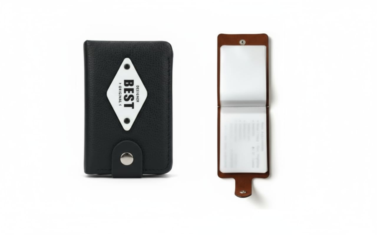 Leather Card Holder for Aadhar- PAN Card Driving License Credit Debit ATM Card ID Proof & Document Organizer Unisex Wallet with 20 Transparent Sheets (11x7x0.5 cm, Black)-image-29
