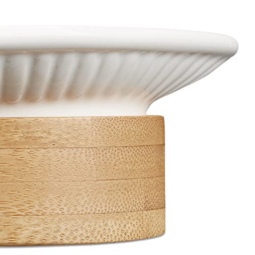 Relaxdays Bath Kit, 4-Piece Bathroom Accessories Set, Bamboo and Ceramics, Soap Dispenser and Tumbler, Natural/White - Image 6