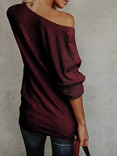 UMEKO Womens Off The Shoulder Sweater Oversized Knit Long Sleeve Sweaters Tunic Tops3