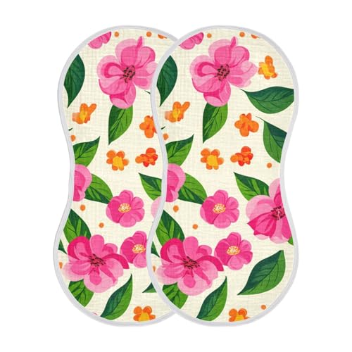 2 Pack Baby Burp Cloths, Soft Absorbent Burping Cloths for Babies, Cotton Milk Spit Up Rags, Large Size for Newborns, Baby Boys and Girls (Pink Floral Pattern)