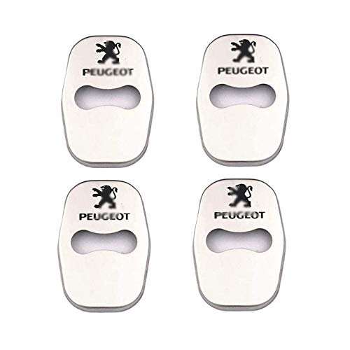 XCBW Couvercle de Serrure de Porte Couverture Striker Couverture Striker, pour Peugeot 208 308 408 508 2008 3008, Accessoires de Protection Contre Voiture, 4 pièces,Argent