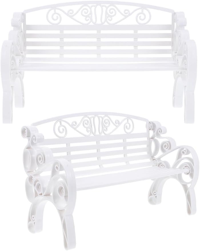 jojofuny 2Pcs Miniature Park Bench Models for Dollhouse 8.66 Inch White Decorative Mini Benches with Arms Realistic Small Bench Ornaments for Doll Home Decor Accessories image 2