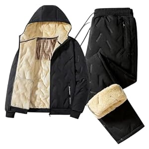 Men’s Winter Fleece Lamb Wool Tracksuit Warm Vest Jacket Pants Heating Thick 3 Piece Set