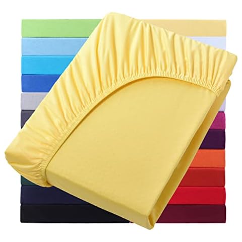 NatureMark Basic Box Spring Bed & Water Bed Fitted Sheet 200 x 220 cm - 40 cm Base Height - 200 x 220 cm Fitted Sheet - 100% Cotton, Yellow Cover
