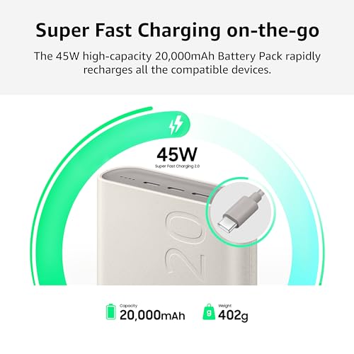 Image of Samsung Galaxy 20000mAh Power Bank, Wired Battery Pack, Gray