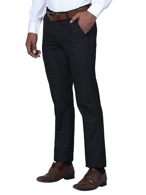 Image of Cantabil Men Checkered Non Pleated Regular Fit Mid Rise Formal Trousers for Men | Formal Pants for Men | Formal Wear Regular Fit Trousers for Men (P MTRF00073)