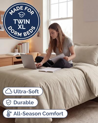 Image of Duvet Cover Twin /Twin XL - 2 Piece Set, College Dorm Room - Heathered Beige