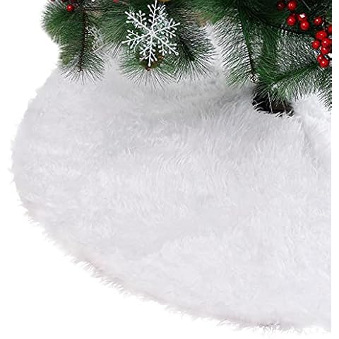 NEERIX Christmas Tree Skirt Decoration 35.4 IN, Round Snow White Plush Holiday Tree Skirt for Christmas Decor New Year Party Holiday Ornaments Home Decorations Cover