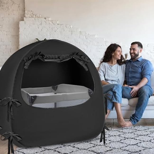 BORNA Pack N Play Blackout Cover, Blackout Tent for Full Size Crib and Pack and Play, Breathable Sleep Pod for Kids, Pop Up Crib Blackout Cover Canopy, Softens The Light