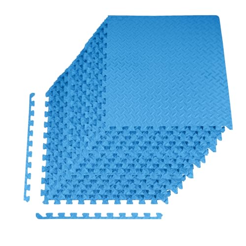 【Updated】 Gym Mat, 1" Thick EVA Foam Exercise Mat, 18-Pack Interlocking Puzzle Tiles - Non-Slip Gym Flooring for Home Workout, Garage Floor, Kids Play & Equipment Padding, 72 Square Feet, Blue by Aurorafy - Used condition - US$34.42