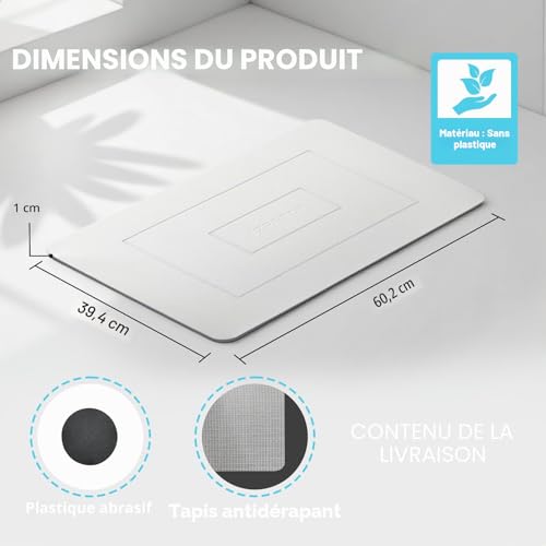 Tapis de bain diatomite pierre rigide blanc gris de luxe - 3