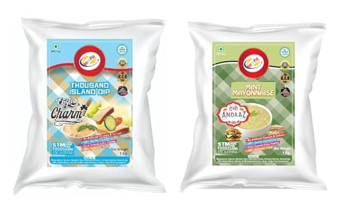 Am 2 Pm - Mint Mayonnaise and Thousand Island Multipurpose Creamy Sauce For Burgers, Sandwiches Salad Dressing, Veg Non Veg Fried Snack Wraps & Rolls Hot Dog Momos - 1Kg each