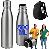 Garrafa térmica 500ml inox parede dupla mantém bebida gelada 24h ou q