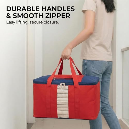 Image of EASY HOME 70 litre Storage Bags for Clothes Large | Cloth Storage Organizer with Zip Closure | Wardrobe Bag for Sarees & Blankets | Moisture Proof Nylon Cover Bag (Pack of 1)