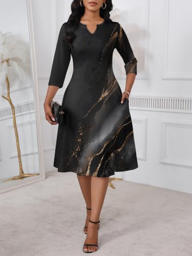 Image of PinkPatty Women's Casual 3 /4 Sleeve Midi Dresses Fit and Flare Church Work Dress with Pockets