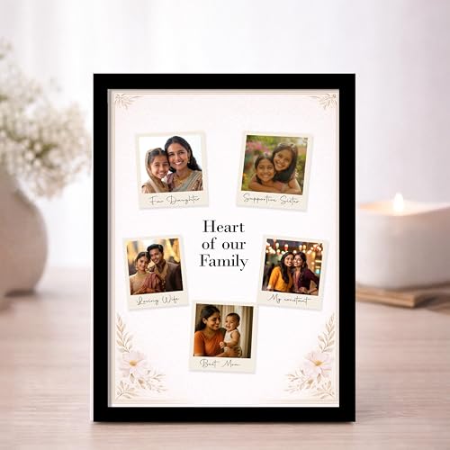 Image of Customized Photo Frame Wall Decor Collage of 5 Images Gift For Mother Sister Wife Girlfriend and Friend, Personalized Women's Day and Mothers Day Photo Frame Gift For Home Living room Bedroom 23x32 cm