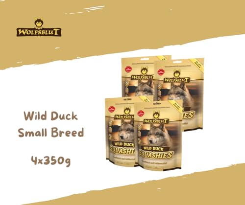 Wolfsblut Squashies Wild Duck SB - Hundesnack – getreidefreie Softsnacks mit Entenfleisch & Moringa – für kleine Hunde – Ergänzungsfuttermittel – 4 x 350g - Kroketten in Small Breed