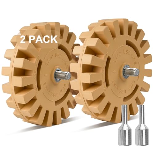 Belinova 2 Pack Decal Remover Eraser Wheel Adhesive Remover with Adapter 4 Inch Rubber Eraser Wheel for Drill Removes Car Decal Vinyl Tape Graphics Pinstripe Sticker Remover