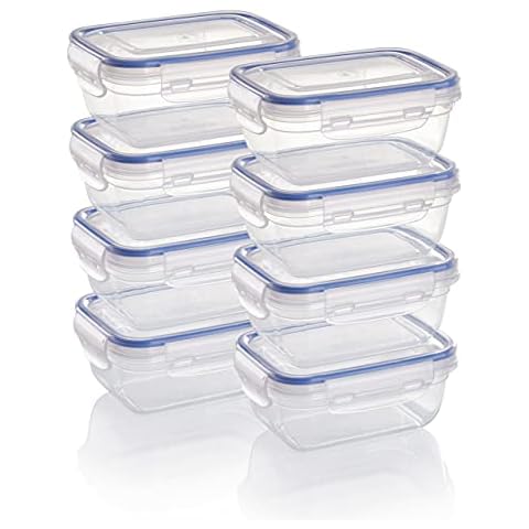 Grizzly Kunststoff Frischhaltedosen Set, 8X Vorratsdosen mit Deckel, Extra Klein, rechteckig, stapelbar Cover
