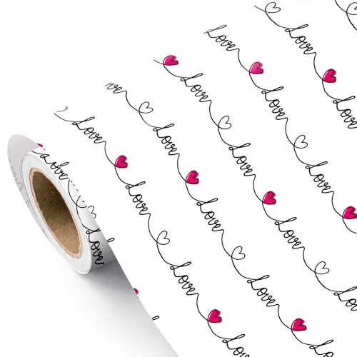 WRAPAHOLIC Valentines Day Wrapping Paper Roll - Mini Roll - 17 Inch x 16.5 Feet - Love Heart Wrapping Paper Perfect for Valentines Day Wedding Anniversary Birthday Baby Shower
