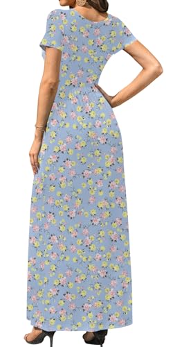 Image of DB MOON Womens 2026 Summer Maxi Dresses Casual Short Sleeve Empire Waist Spring Long Dress with Pockets