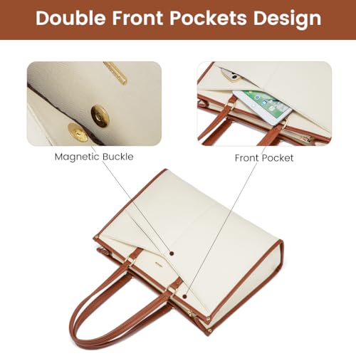 LOVEVOOK Laptop Bag for Women, 15.6 inch Laptop Tote Work Bag Cancas Casual Handbag for Travel Lightweight Shoulder Bags, Brown Beige2