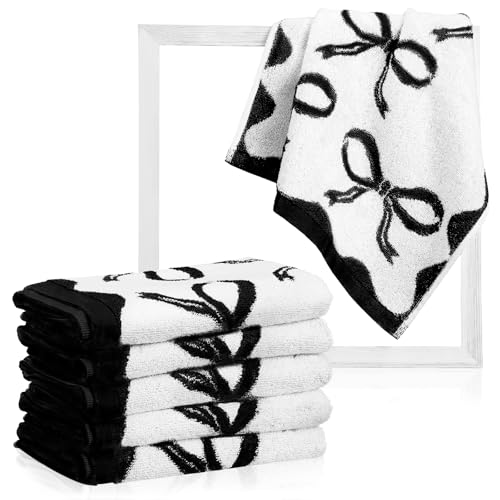 Coume 6 paños de lavado con lazo, 100 % algodón, 13 x 13 pulgadas, toallas de cara pequeñas, absorbentes, suaves, preparadas, toallas de baño para baño, spa, limpieza de secado de cocina (negro)