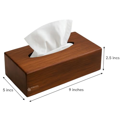 Image of Wooden Tissue Box| Rosewood Napkin Box| Tissue Holder Organizer for Table, Home, Office, Car| Rectangular Facial Paper Cloth Storage Case| Dispenser (9X5 Inches, Rosewood Plain)