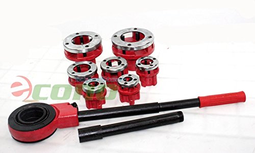 7 Size Pipe Threader Threading 3/8\" to 2\" Die Dies Set w/ Handle Ratchet