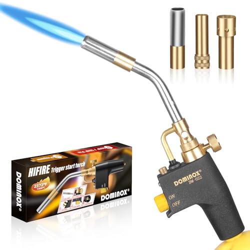 DOMINOX Propane Torch Head with 3 Nozzles, Trigger Start Gas Torch for for Propane, MAP and MAPP, High Intensity Torch Head Kit for Soldering, Welding, Ignition, Cooking