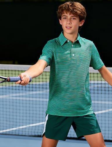 Cuddomper Boys Polo Stripe Shirt Size 7-8 Drak Green Short Sleeve Golf Top - image 4