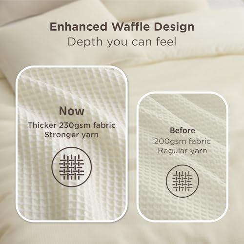 Image of Bedsure Cream King Bed Comforter Set, Waffle Breathable Bedding Set, All Season Comforter with 3 Pieces, 1 Waffle Weave Comforter (104 inchx90 inch) and 2 Pillowcases (20 inchx36 inch)