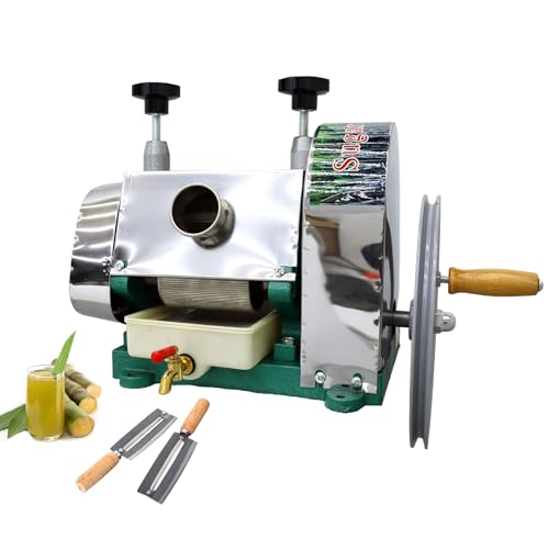 INTSUPERMAI Manual Sugar Cane Juicer Machine Commercial Sugarcane Press Extractor Crusher Squeezer with 110-330lb/h Output 2 Knives Stainless Steel Shell