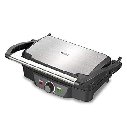 SOGO SS-7127 Elektro-Grill, Sandwichmaker und Panini-Grill, mit Antihaftbeschichtung aus Stein, Öffnung 180 Grad, mit…