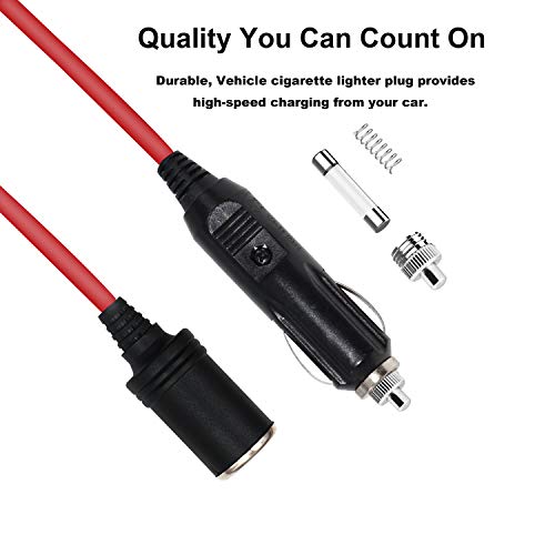 LDOPTO 12V 24V Heavy Duty 16 AWG 15A 20A Cigarette Lighter Adapter plug Power Supply dc extension cord inverter cables with 3.7 Meter 12.1 Feet Cable Wire For Car Inverter,Air Pump, Electric Cup