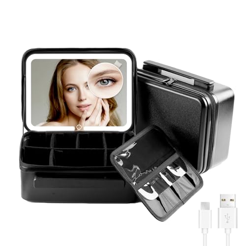 Lukymiro LUKYMIRO-M5-BLACK Travel Cosmetic Train Case With Removable Lighted Mirror, Portable Makeup Bag thumb #8