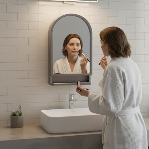 Image of BRANCO Plastic Ideal Mirror Cabinet | Multipurpose Cabinet | Wall Mounted Hanging Mirror Bathroom Accessories | Mirror Cabinet for Living Room, Bathroom, Bedroom (Metalic Grey)
