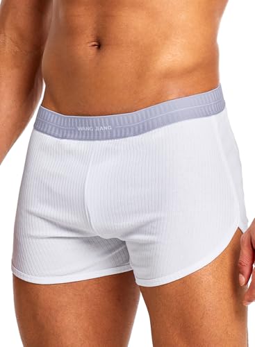 MIZOK Mens Split Side Underwear Sexy Cotton Boxer Shorts with Jockstrap&Removable Pouch