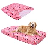 Hoopttay Replacement Dog Bed Covers Elastic Edged Washable Pet Bed Protector with Pink Dog Pattern Design for Medium & Large Pet Beds, Cover Only (Pink, 52.0' L x 28.0' W x 5.0' Th)