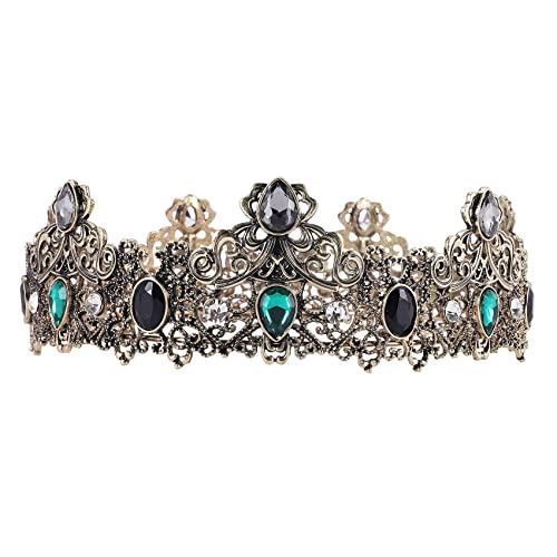 Bzocio Roi couronnes pour homme en métal, couronnes royales vintage complètes avec strass verts, diadèmes d'anniversaire pour homme, couronnes pour fêtes de danse, alliage Cover
