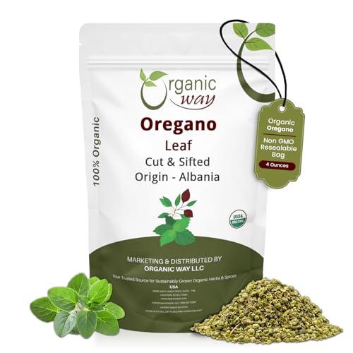 Organic Way Dried Oregano Leaf Cut & Sifted (Origanum vulgare) - European Wild-Harvest | Organic & Kosher Certified | Vegan, Non GMO & Gluten Free | USDA Certified | Origin - Albania (4 Oz)