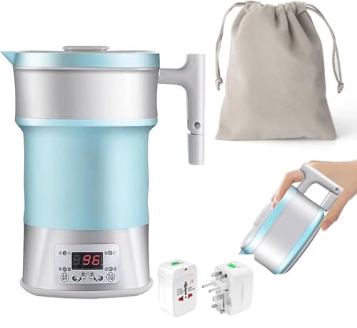 Mini tetera eléctrica plegable 800ml portátil azul