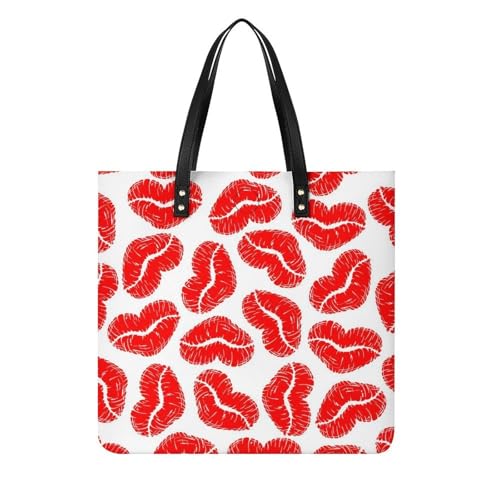 Sac à bandoulière tote bag lèvres rouges de cœur : grand sac shopper femmes pour voyage