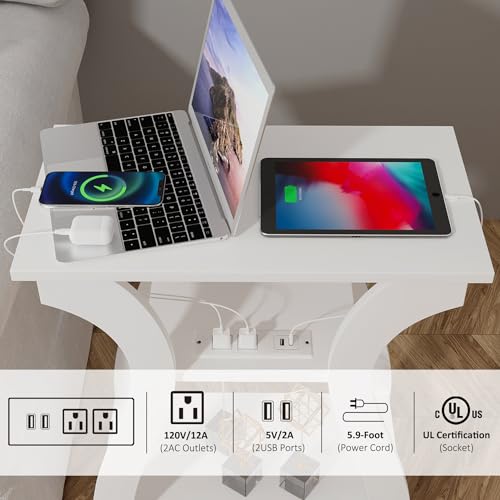 FROMJBEST End Tables Living Room Set of 2,End White Table with Charging Station, Side Table, Nightstand for Bedroom, 3 Tier End Table with Storage Shelf for Living Room White - Image 5