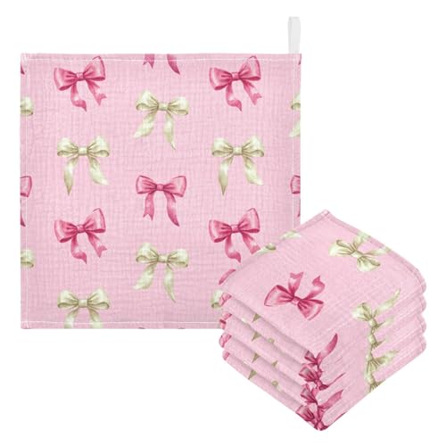 Kigai Cute Pink Bows Baby Washcloths,3pcs Ultra Soft Absorbent Towel,Newborn Bath Face Towel, Natural Reusable Baby Wipes for Sensitive Skin, Baby Registry as Shower